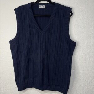 VINTAGE AREA  Golf Vest Mens Medium Sleeveless  Navy Blue 100% Acrylic V Neck